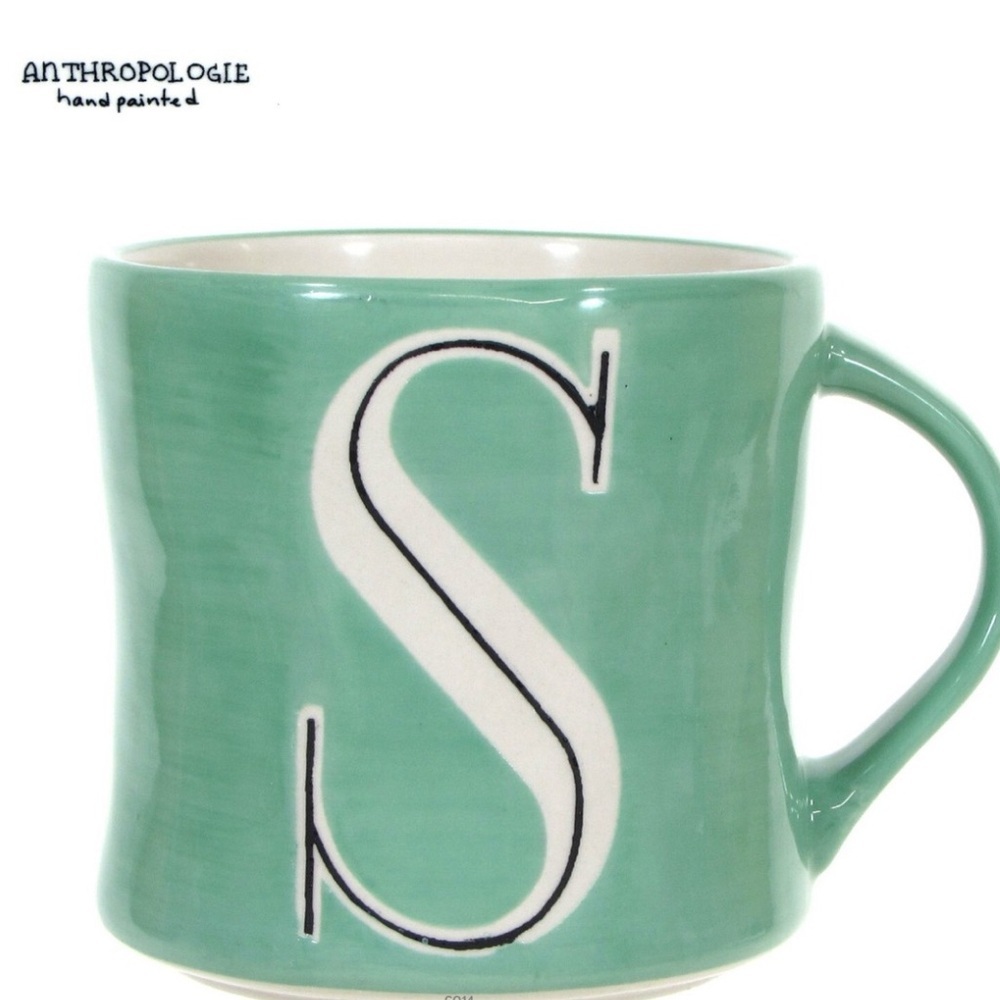 Anthropologie Monogram “S” Coffee Mug Hand Painted